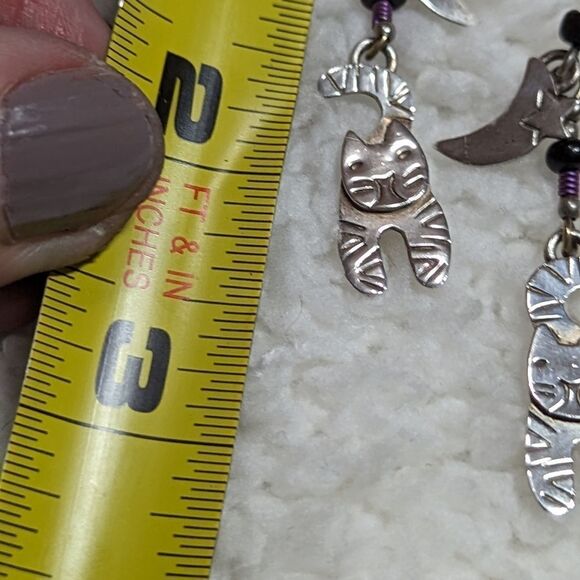 Vintage "Far-fetched" Sterling Silver Kitty Cat Dangle Earrings - Picture 8 of 8